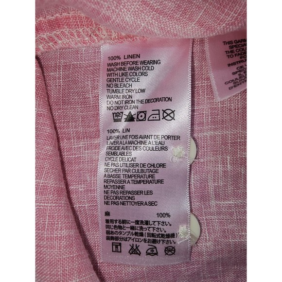 Tommy Bahama Relax Mens M Button Up Shirt Pink 100% Linen Short Sleeve * - Picture 6 of 16